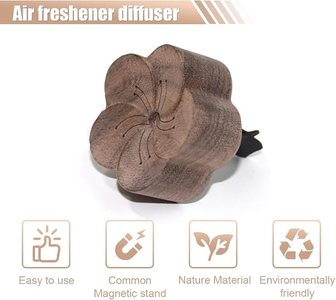 Wood Flower Essential Oil Diffuser, Car Air Vent Clip Aromatherapy Diffuser, Car Diffusers for Essential Oils, Car Diffuser Clip for Car Office Bedroom (Dark-1 Pack)