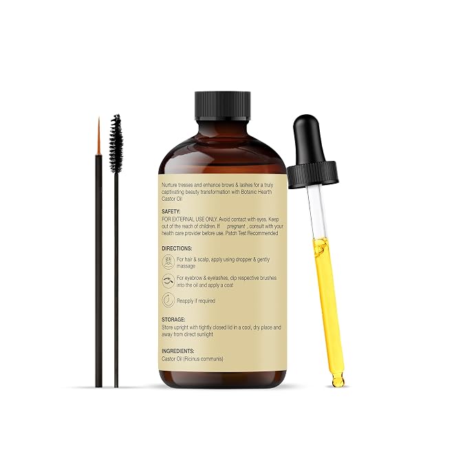 Botanic Hearth Castor Oil & Hair Treatment Oils 2 Fl oz| 100% Pure & Natural, Cold Pressed |For Hair, Eyelashes & Eyebrows | Hexane Free, Fast Absorbing | With Applicators & Dropper | All Hair Types