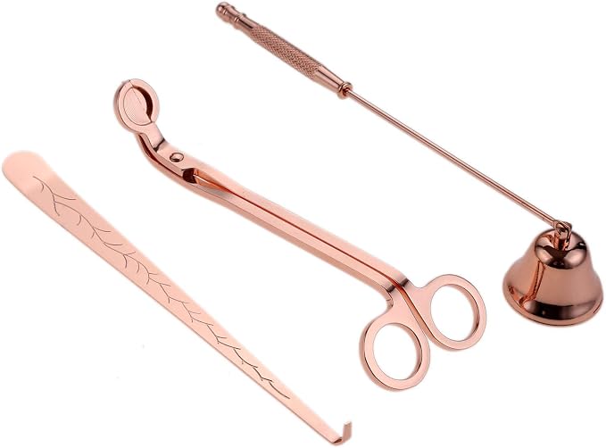 MUXSAM 3 in 1 Candle Tools Candle Accessory Set - Candle Snuffer, Candle Wick Trimmer, Candle Wick Dipper - Candle Cutter Candle Maintenance Kit Gift for Candle Lover(Rose Gold)