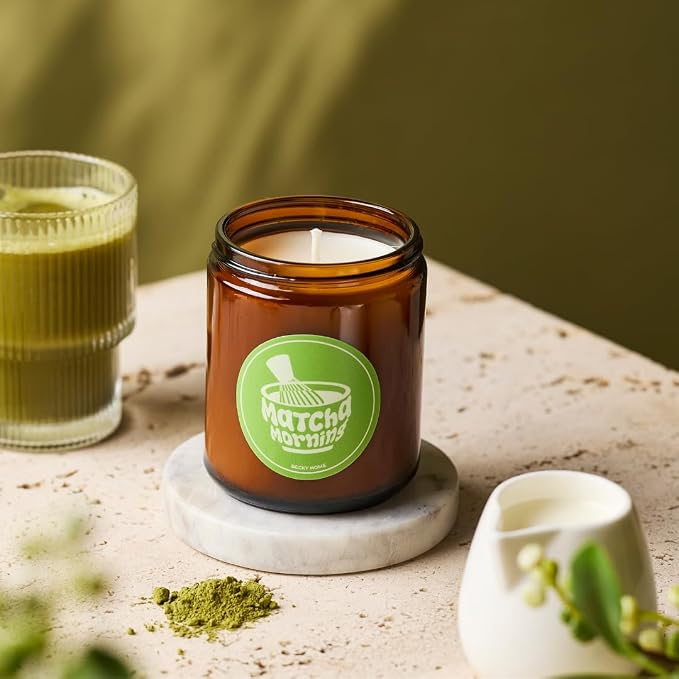 9oz Matcha Latte Scented Candle for Home, Natural Soy Jar Candles for Home Scented, Candle Gifts for Women Men, Long Burning, Amber Jar Glass