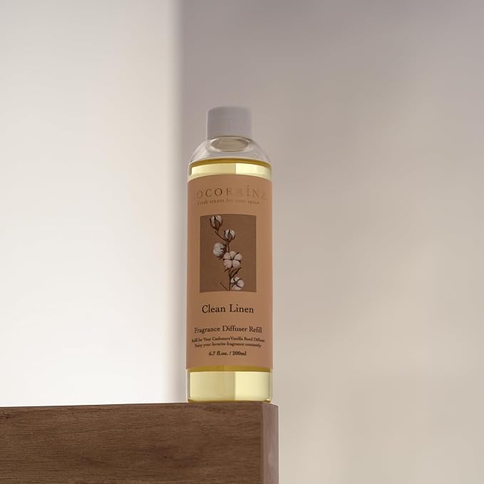 Cocorrína Reed Diffuser Refill - Clean Linen 6.7 oz. Scented Oil for Reed Diffuser Home Fragrance for Bedroom, Bathroom Home Decor
