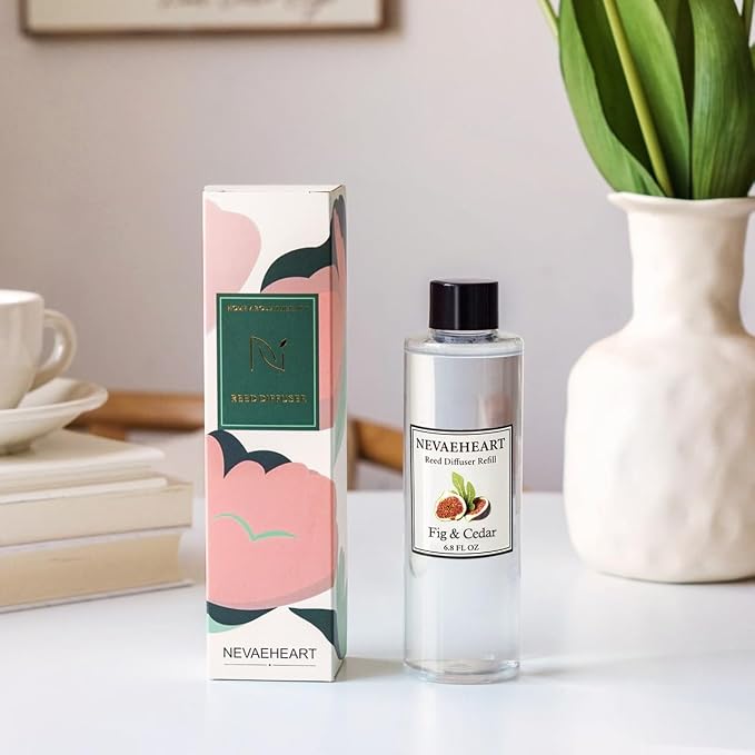 Reed Diffuser Refill, Gardenia Reed Diffuser Oil with Sticks Set, 6.8oz(200ml) Reed Diffuser Oil Refill Home Fragrance for Bedroom, Bathroom Home Decor