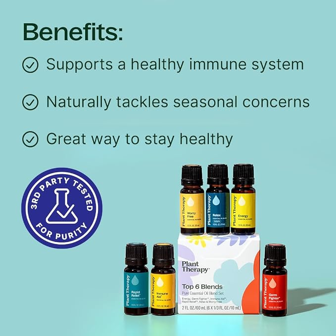 Plant Therapy Essential Oil Blends Set, Top 6 Most Popular, 10 mL (1/3 oz) Each, 100% Pure, Undiluted, Great for Essential Oil Diffusers or Body Care Creations