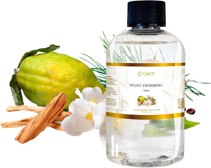 YANCY Night Swimming Luxury Collection Fragrance Oil (4 oz), Fresh Marine and Floral Scent, Soothing Aroma for Diffusers, Oil Burners & Aroma Lamps, Ideal for Nighttime Relaxation