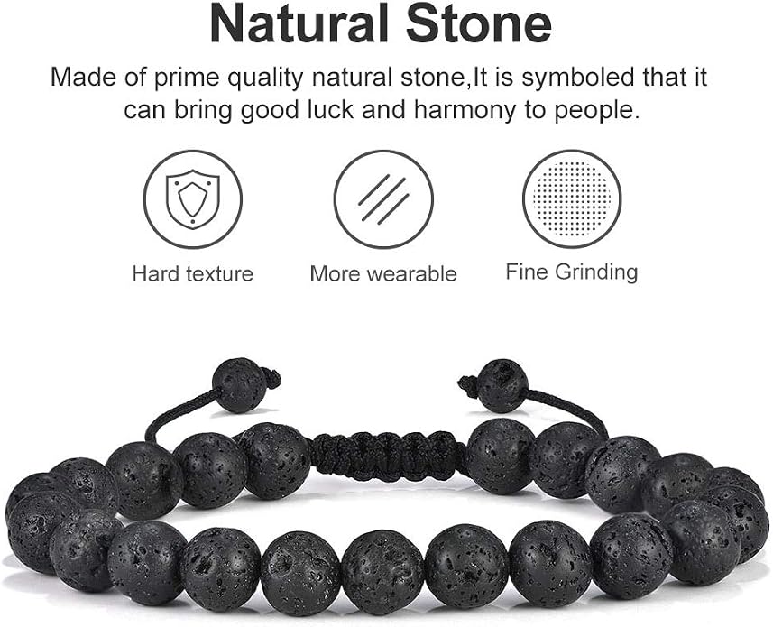 M MOOHAM Mens Bracelet - Beaded Natural Stone 8mm Tiger Eye Matte Agate Lava Rock Bracelets for Men Teen Boys Grandpa Dad Birthday Gifts Jewelry