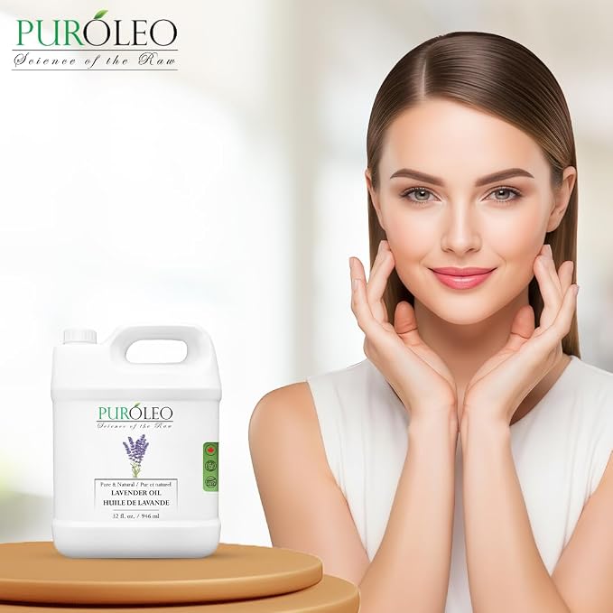 PUROLEO Lavender Essential Oil 32 Fl Oz/946 ML (Packed in Canada) 100% Pure Natural Undiluted for Aromatherapy, Aromatherapy Oil for Sleep, Relaxation Bulgaria France Oil Diffuser