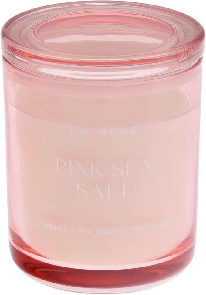 DW Home Pink Sea Salt Scented Candles, 9 oz Single Wick Medium Jar, Up to 33 Hour Burn Time, Strong Long Lasting Fresh Marine Coastal Fragrance, Perfect for Home & Housewarming Gifts