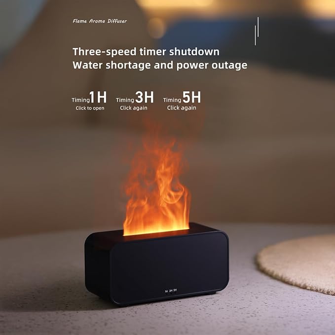 7-Color Simulated Flame Humidifier,Humidifier for Bedroom,Office,Car,Portable USB Flame Aroma Diffuser,Mini Ultrasonic Cool Mist Diffuser with Auto Shut-Off(Black)