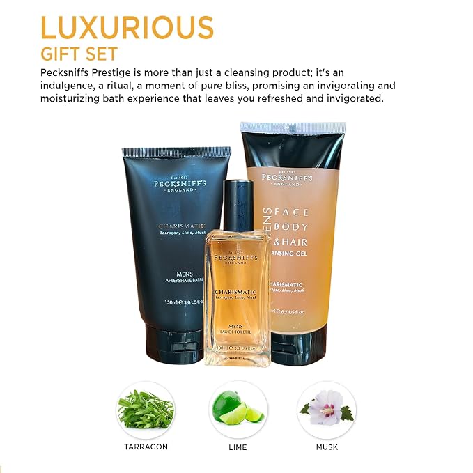 Pecksniff's Fragrance Gift Sets Luxurious, Handcrafted in England (Men's Charismatic Trio: Eau de Toilette, Aftershave Balm, Cleansing Gel Set)