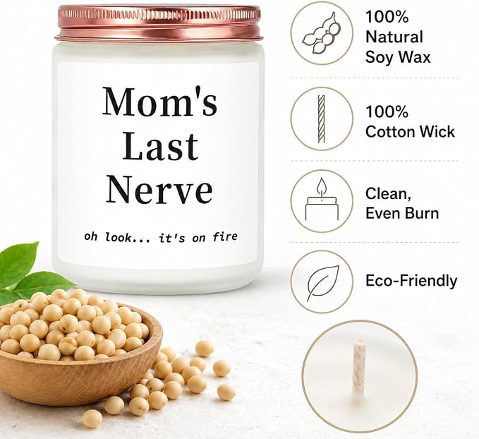 Gifts for Mom from Daughter Son, Funny Birthday Gift Ideas, Mom's Last Nerve Lavender Scented Soy Candle, Mother's Day Thanksgiving Present for Stepmother Adoptive Mother New Mom