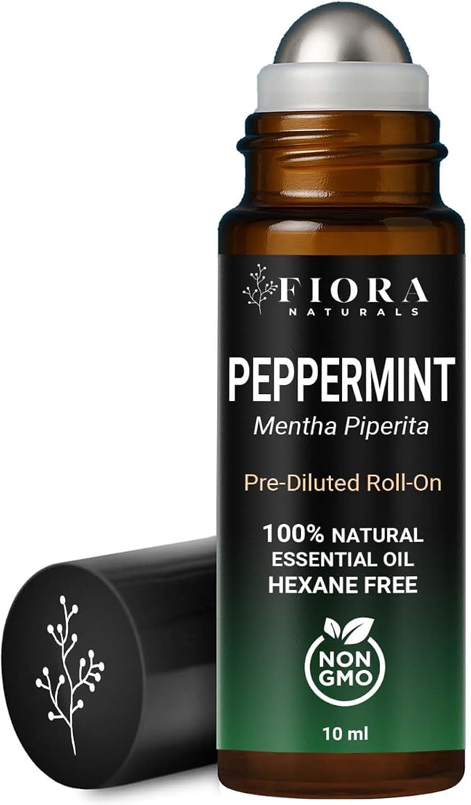 Peppermint Essential Oil Roll On – Cooling Aromatherapy Peppermint Oil Rollerball, Pre-Diluted Essential Oil Roller for Head, Travel & Everyday Refresh, 100% Natural, Compact Roll On Stick