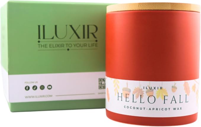 Hello Fall Luxury Candle – Apple Cinnamon, Nutmeg, Clove & Vanilla – Handcrafted Vegan Coconut Wax, Phthalate-Free, Cruelty-Free – Autumn Scented Candle for Home Décor & Gifting (13 oz.)