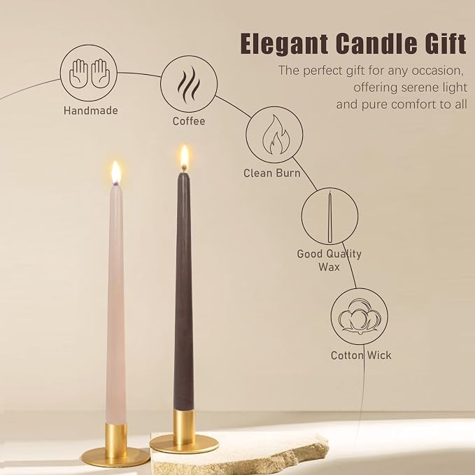 Candlesticks Long Taper Candle,Coffee Scented 10 Inches Gradient Brown Candle Sticks Smokeless Tapered Candles for Home Décor Holiday Gifts