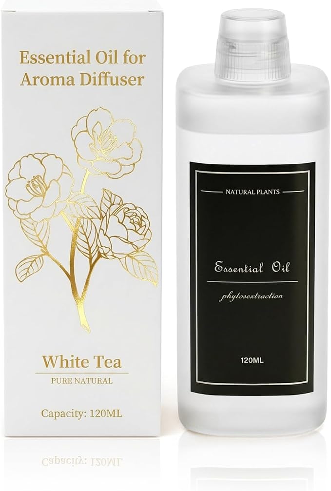 4.06 fl oz (120ml) Diffuser Oil for Home Fragrance Diffusers, Plant-Based & Alcohol-Free, Essential Oil for Bedroom, Bathroom, Office, Car (White Tea)