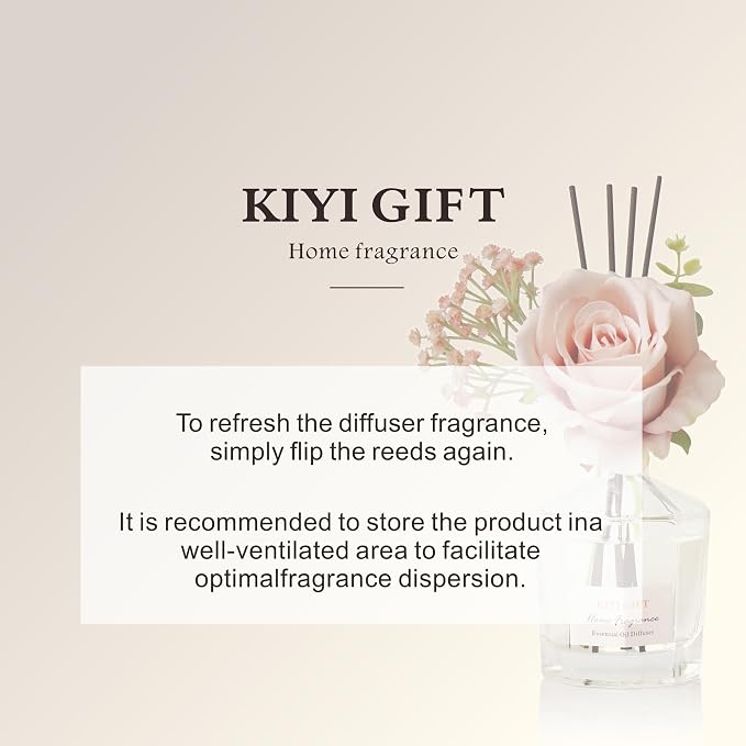 Reed Diffuser Set, 8.4 fl oz Scent Diffuser with 6 Reed Sticks, Home Fragrance,Up to 120 Day Long Lasting Scent,Reed Diffuser for Bathroom,Shelf Decor (Jasmine Rose)