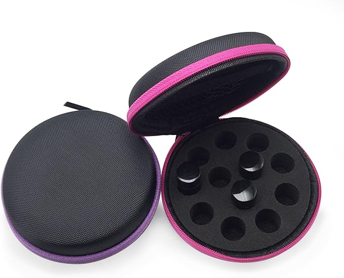 Glass Bottle Bundle Essential Oils Case Hard Round Carrying Case Storage Bag for 1ML 2ML Roller Bottles Oil Vial Bottles (12 Holes Purple)