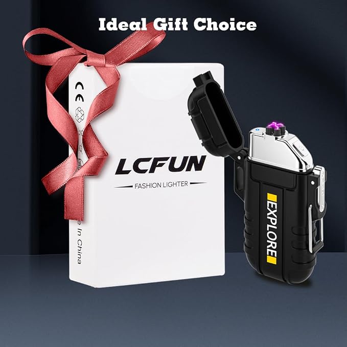 LcFun Electric Lighter USB C Rechargeable Plasma Lighter Windproof Flameless Arc Lighters, Waterproof Matches for Hiking, Camping, Outdoor, Survival, Tactical, EDC Gear (Black)
