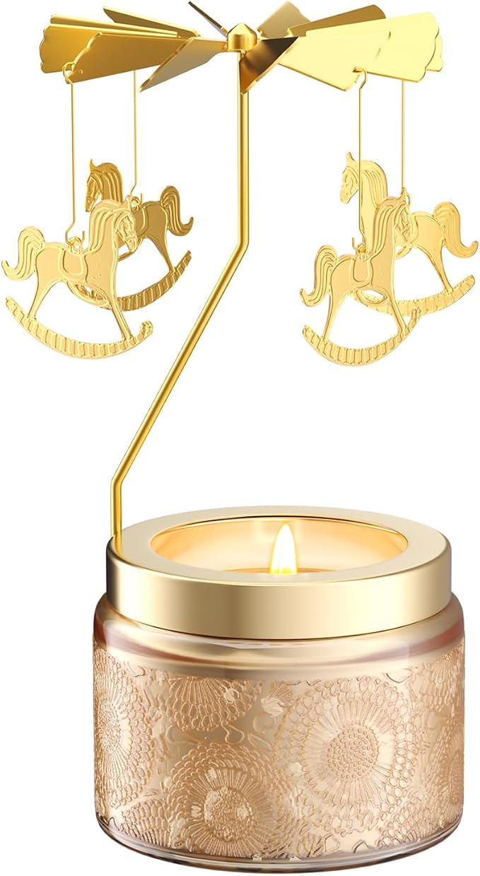 Rotatable Osmanthus Flower Scented Candle, Gifts for Women, Single-Wick with 20 Hours of Burn Time, Ideal for Creating Relaxing Ambience & Holiday Gifting (Merry-go-Round)