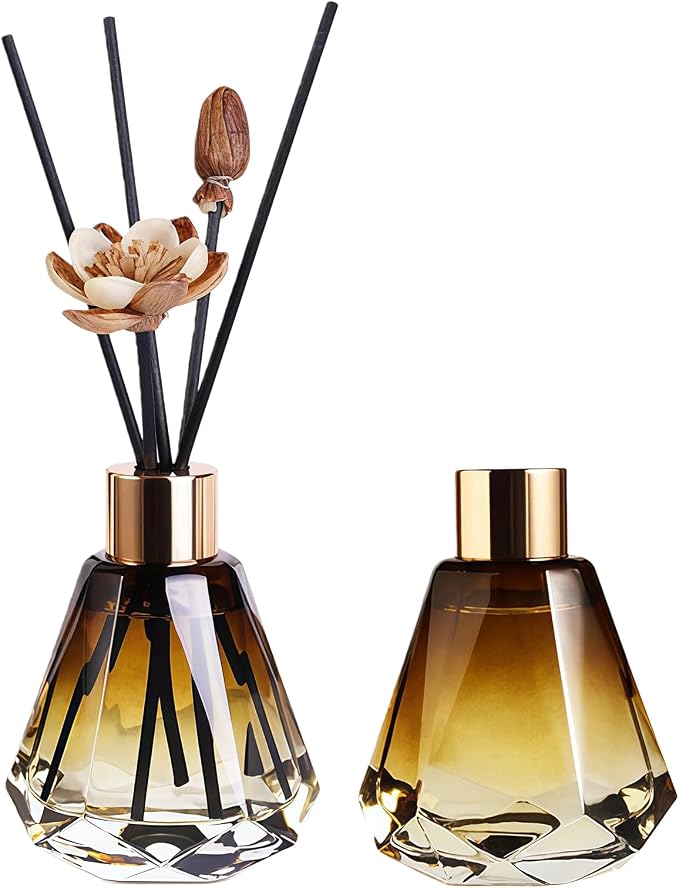 2Pcs 60ml/2oz Diffuser Bottles Empty Refillable Glass Diffusers Jars Aromatherapy Container Fragrance Accessories Use for DIY Replacement Diffuser Sticks Home Bathroom Decor