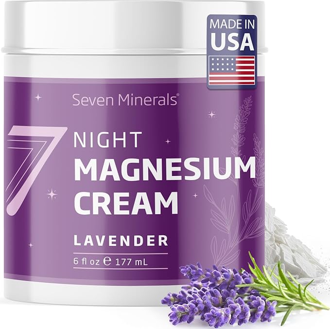 Seven Minerals Magnesium Cream for Sleep with All-Natural Lavender - Extra Strength Magnesium Lotion for Sleep, Pain & Stress - Relaxing Blend for Legs, Feet, Muscles, & Joints, 6 fl oz