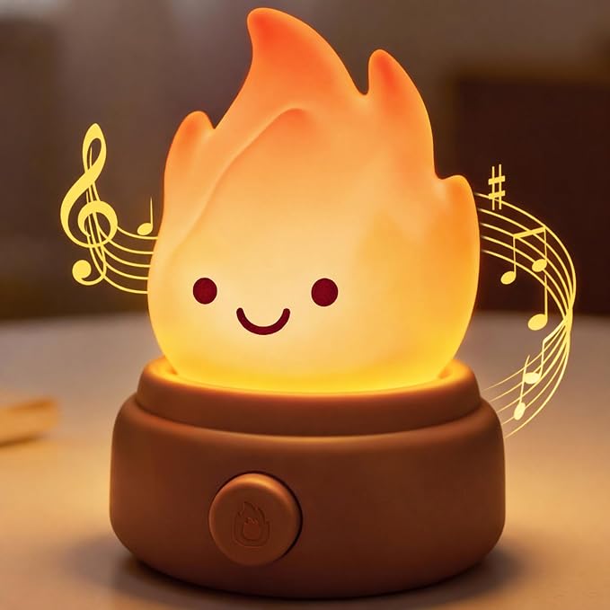 2026 Upgrade Campfire Night Light, Portable Flame Lamp with 6 White Noise, Flameless Candles Lamps for Indoor Outdoor, Rechargeable Silicone Ambiance Light for Kids Anime Fans Camping Nursery Decor