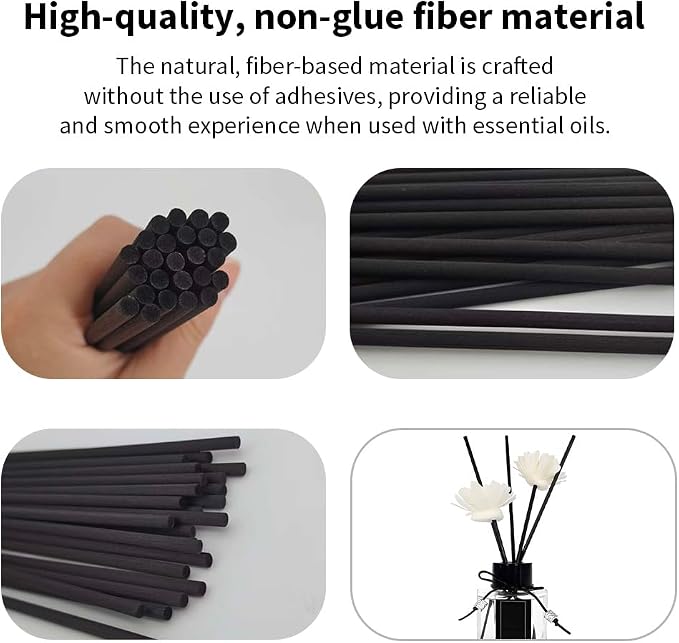 25PCS Black Fiber Reed Diffuser Sticks 12 Inch Long 5mm Diameter Strong Absorption Refill Replacement Reeds for Diffuser Stick Essential Oil Scented Aroma Fragrance Rod for Home Office Spa