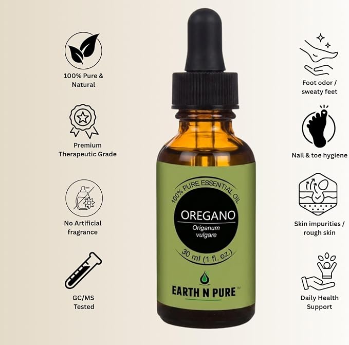 Earth N Pure Oregano Essential Oil Undiluted, Natural and Therapeutic Grade with Glass Dropper - 30 ML
