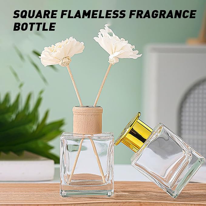50ml/1.7oz Empty Reed Diffuser Glass Bottles, Refillable Fragrance Diffuser Bottle with Wooden Caps, DIY Home Aroma Scent Diffuser Container for Custom Fragrance Making