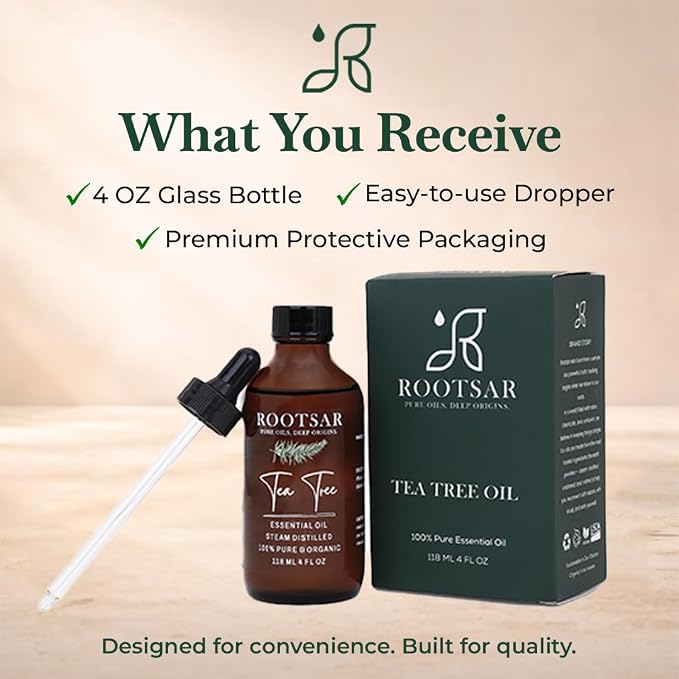 Tea Tree Essential Oil – 100% Pure Organic Tea Tree Oil, Steam Distilled, 4 FL OZ / 118 ML – Premium Essential Oil for Diffuser, Aromatherapy, Massage, Skin Care, Candle & Soap Making
