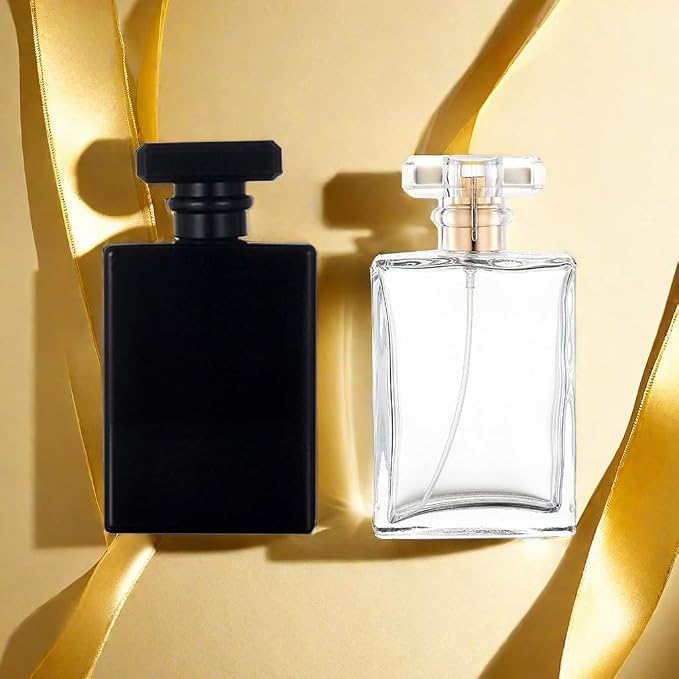 100ml Glass Perfume Atomizer,2 Pcs Empty Refillable Perfume Spray Bottle for Men and Women,Portable Fragrance Fine Mist Spray Bottle Dispenser for Travel (Gold+Black)