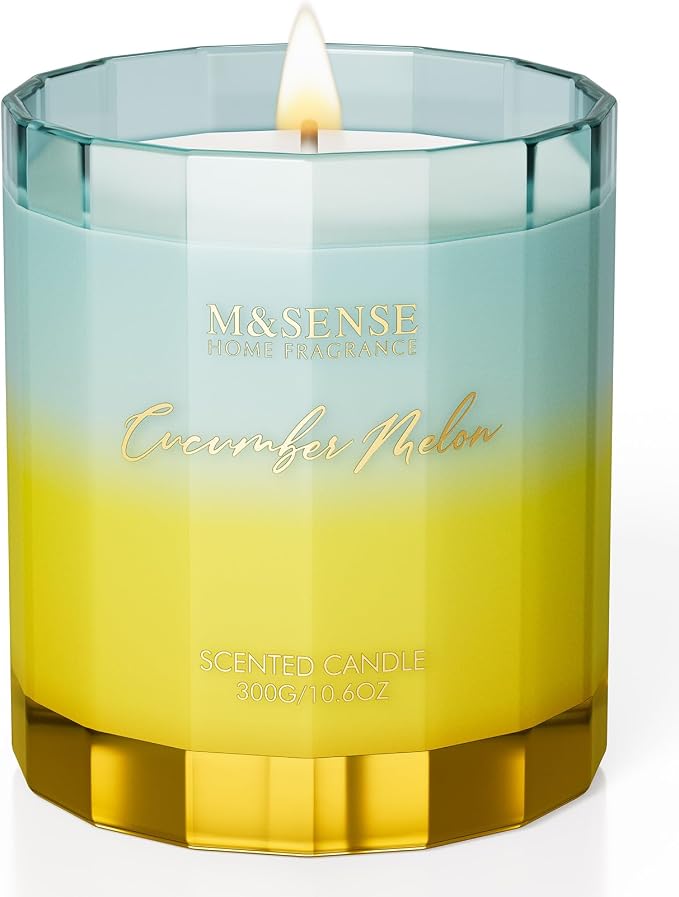 M&SENSE Cucumber Melon Soy Candles, 10.6oz Fruity Home Scented Candle | 60-Hour Long Lasting Burn, Non Toxic, Highly Scented Freshing Aromatherapy Gifts for Summer