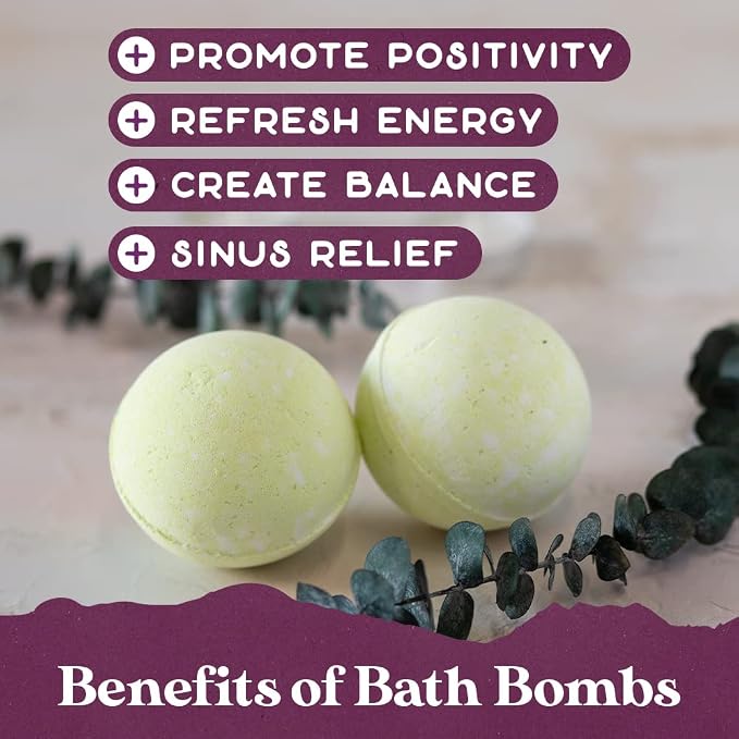 Purple Canyon Eucalyptus Bath Bombs for Women | Energizing Mint and Eucalyptus Bath Bomb with Natural Essential Oils | Gift Set of 6