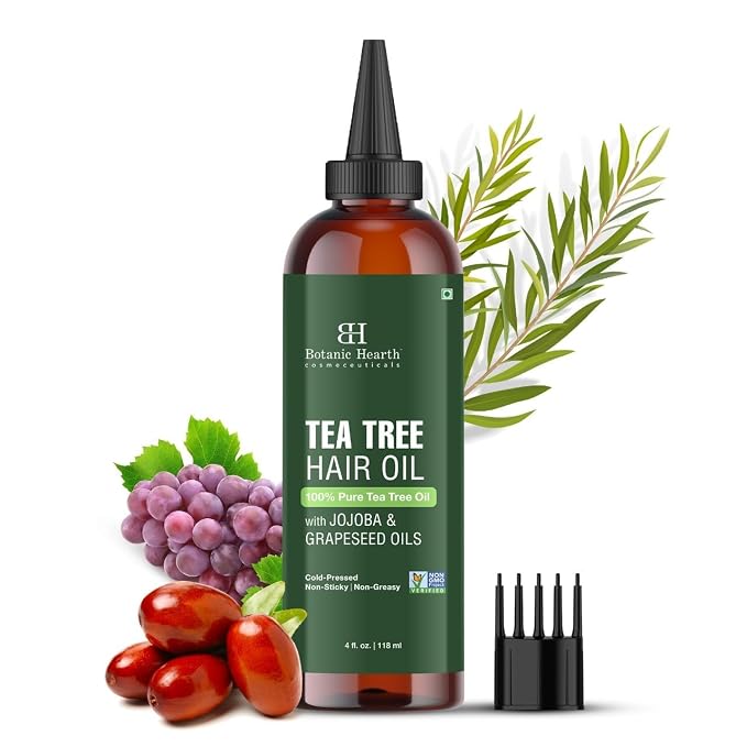 Botanic Hearth 100% Pure Tea Tree Oil For Hair Growth & Hair Treatment Oils 4 Fl oz | Infused with coconut Oil | Hair Oil Repairs Dry Damaged Hair, Strengthening, Healthier | All Hair Types