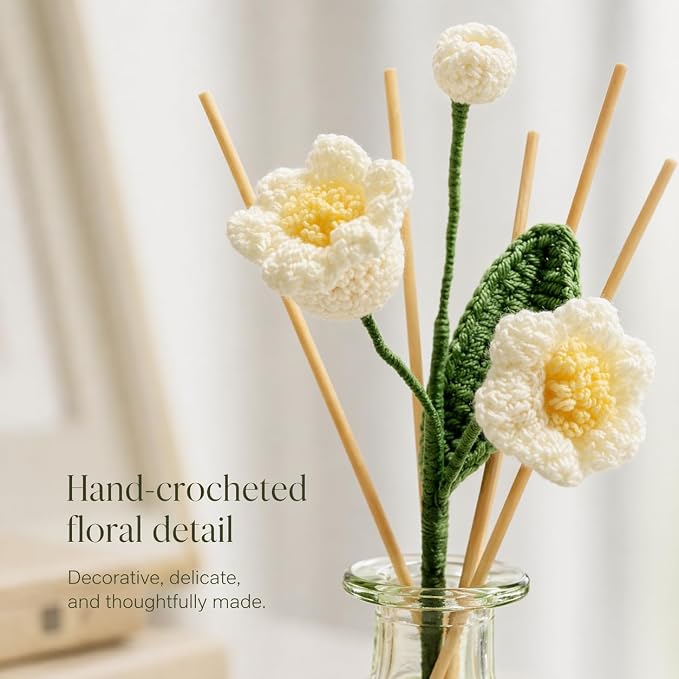 VANGIE Lily of The Valley Reed Diffuser for Home | Fresh Floral Scent | Elegant Glass Bottle with Handmade Flower | Long-Lasting, Vegan | Bedroom & Living Spaces