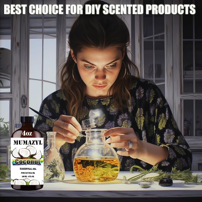 Coconut Essential Oil, Coconut Oil 4 Fl Oz 120ML for Diffuser Humidifier Yoga Cleaning DIY Candle Soap Making MUMAZYL Essential Oils
