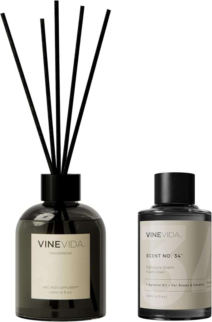 VINEVIDA Reed Diffuser Fresh Linen | Diffuser Reed for Home & Bathroom | Long-Lasting Scent Sticks Set | Oil Stick Diffuser | Bathroom Scent