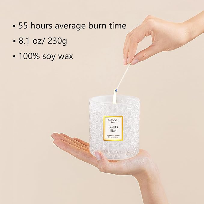 Vanilla Bean Highly Fragranced Candle Gifts for Women, Mothers Day Candle Gift, Natural Wax Candle for Home Scented, Up to 55 Hour Burn time - 8.1 Ounce Premium Soy Wax