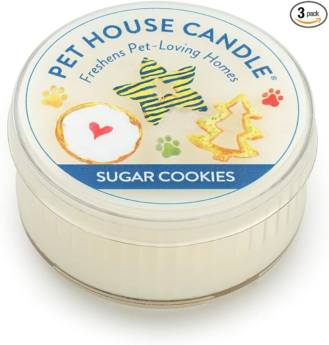 Pet House Mini Candles for Pet Odor Made with Natural Soy Wax, Plant Based, Dog and Cat Friendly Scented, Sugar Cookies Pack of 3
