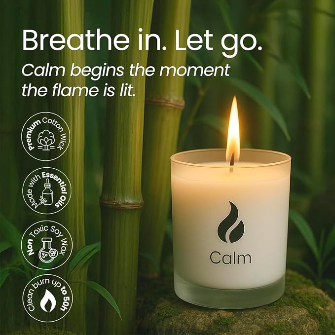 Natur IX Calming Organic Soy Scented Candles with Essential Oil | Natural Candles Non Toxic |Home, Birthday, Christmas Gifts & Aromatherapy | 50 H Burning | Lavender, Basil & Jasmine, 8.5 oz