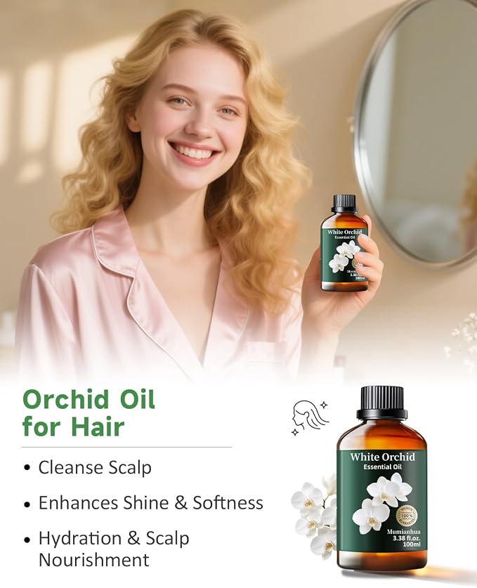 White Orchid Essential Oil, Pure White Orchid Oill Mumianhua Premium Perfume Concentrate for Diffuser, Luxury Scented Candles & Skin-Safe Perfume Making, 3.38 Fl Oz w/Dropper