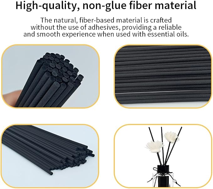 50PCS Black Fiber Reed Diffuser Sticks 12 Inch Long 4mm Diameter Strong Absorption Refill Replacement Reeds for Diffuser Stick Essential Oil Scented Aroma Fragrance Rod for Home Office Spa