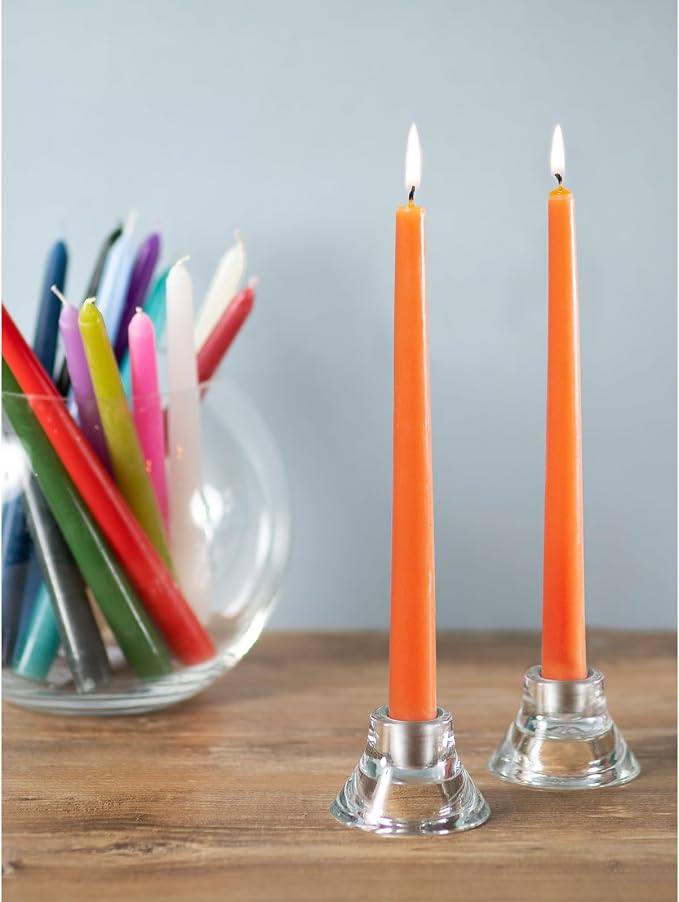 CANDWAX 10 inch Orange Taper Candles Set of 4 — Unscented Dripless Tapered Candle Sticks — Perfect as Halloween Décor or as Thanksgiving Dinner Table Centerpiece Orange Candlesticks