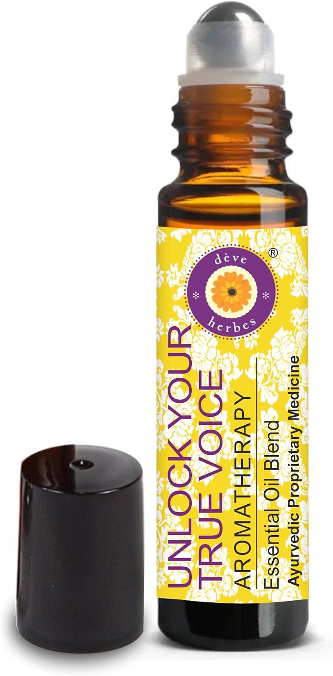 déve herbes Unlock Your True Voice - Essential Oil Blend of Holy Basil (Tulsi), Spearmint, Orange, Cajeput, German Chamomile & Frankincense Essential Oils 10ml (Roll-On)