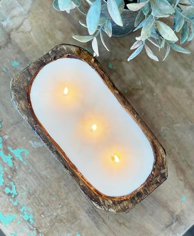 Aira Dough Bowl Candle - Organic, Kosher, Vegan, Hand Carved Wood Bowl Candle w/Aromatherapy Essential Oils - Hand-Poured 100% Soy Candle Wax - Paraffin Free, Long Lasting - Stress Relief - 13 Ounce