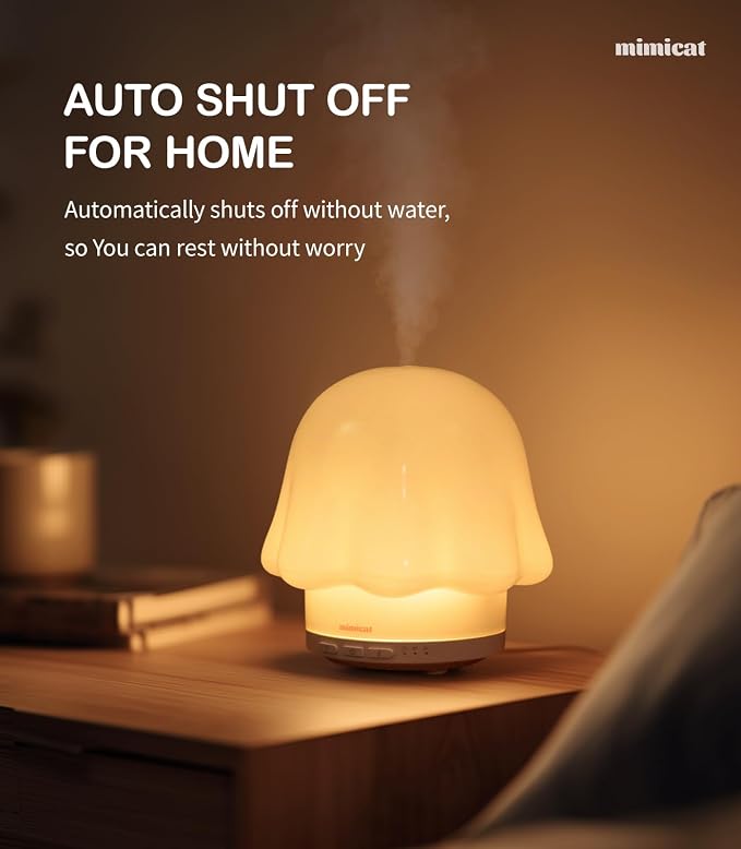 Essential Oil Diffuser for Home Glass: mimicat Timer 120ml Ultrasonic Cool Mist Aromatherapy Diffusers for Bedroom Office with Soft Night Light Cream White