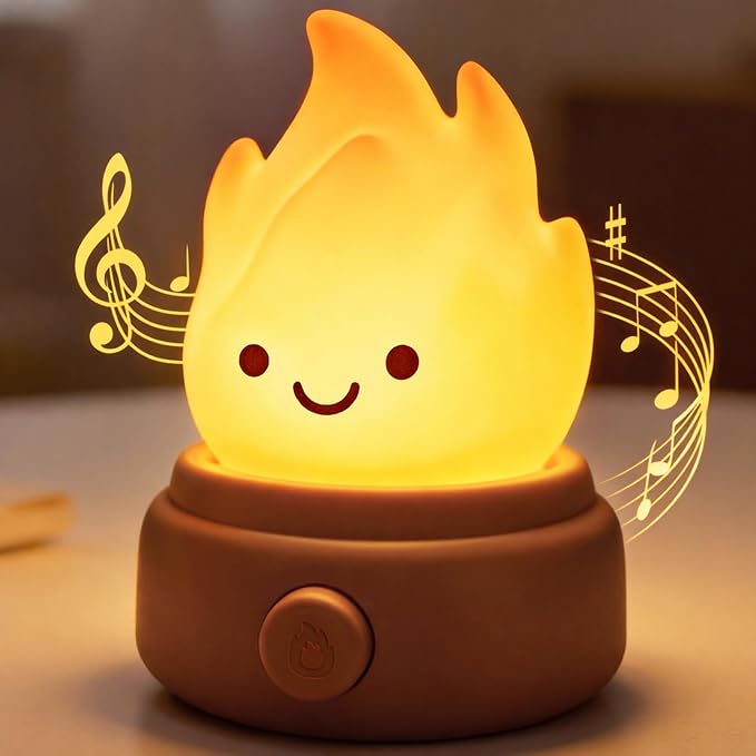 2026 Upgrade Campfire Night Light, Portable Flame Lamp with 6 White Noise, Flameless Candles Lamps for Indoor Outdoor, Rechargeable Silicone Ambiance Light for Kids Anime Fans Camping Nursery Decor