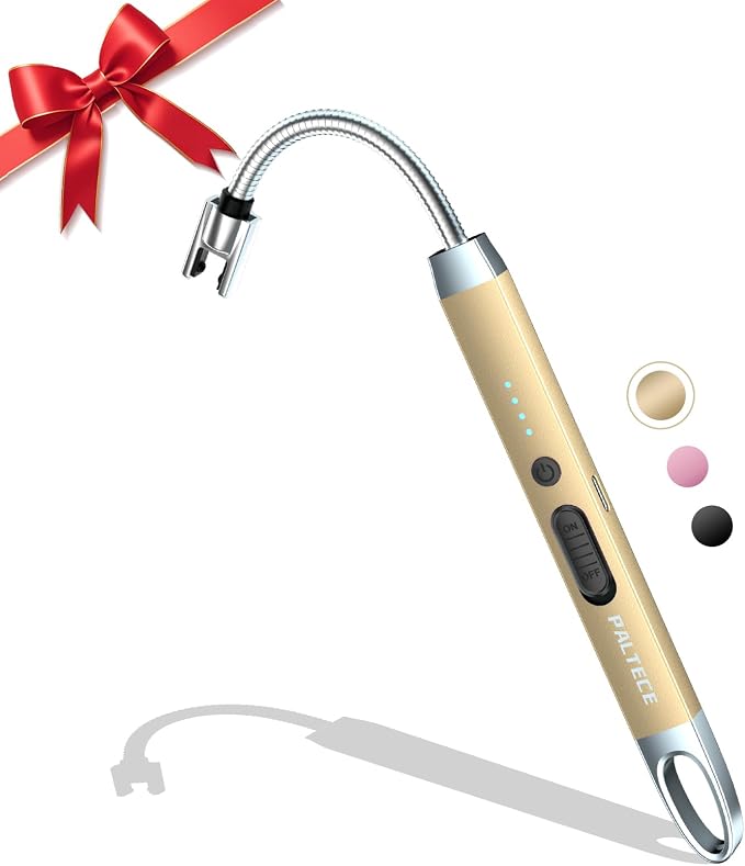 Electric Candle Lighter, USB-C Rechageable Arc Lighters for Camping, Long Lighter with 360° Flexible Neck & Safety Switch, Windproof lighters for BBQ, Gift for Mom, Wife (Champagne Gold)