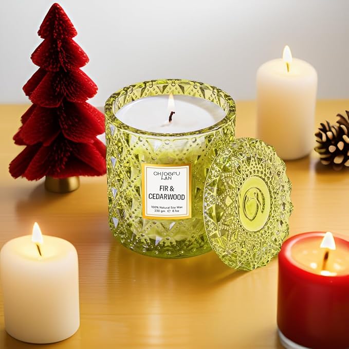 Fir & Cedarwood Scented Holiday Candle Christmas Gift, Festival Gifts, Cozy Winter Forest, Luxury Soy Jar Candles, 55 Hour Long Lasting, Highly Scented, Home Decor, Clean Burning, 8.1oz