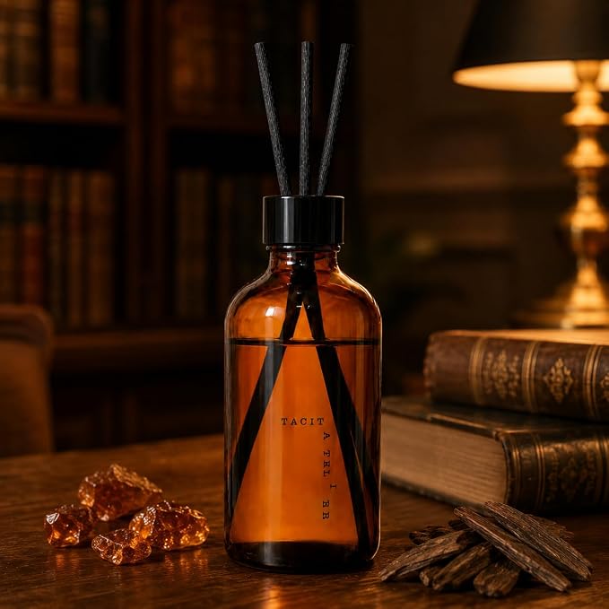 Amber Oud Reed Diffuser Set, 6.7 fl oz, Warm Woody | Saffron, oud & amber scent; alcohol-free formula; for study, lounge & bedroom