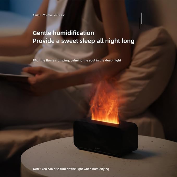 7-Color Simulated Flame Humidifier,Humidifier for Bedroom,Office,Car,Portable USB Flame Aroma Diffuser,Mini Ultrasonic Cool Mist Diffuser with Auto Shut-Off(Black)
